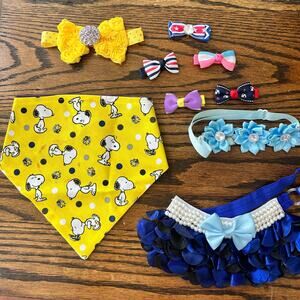 Lot of Dog Bows and Necklaces